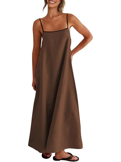 2026 Summer Linen Color Block Sundress with Pockets