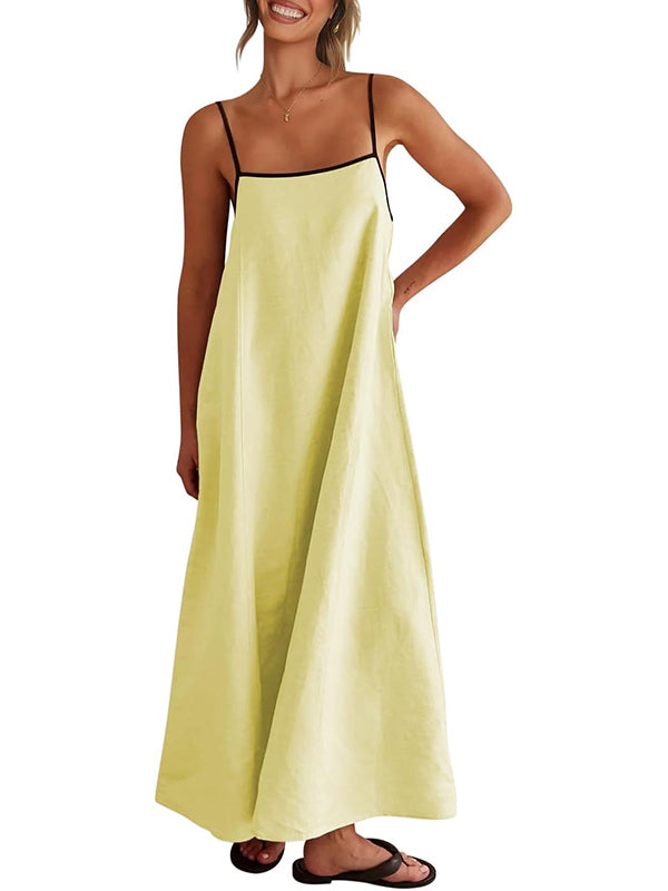 2026 Summer Linen Color Block Sundress with Pockets
