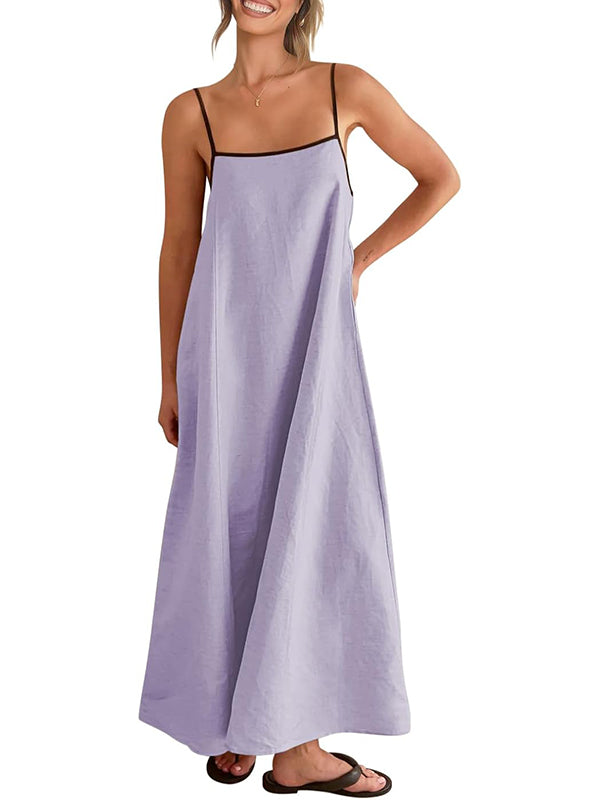 2026 Summer Linen Color Block Sundress with Pockets