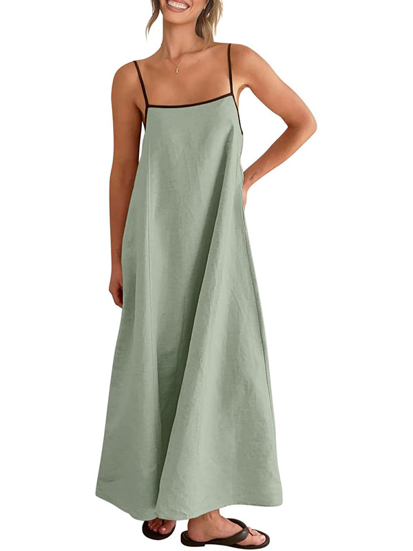 2026 Summer Linen Color Block Sundress with Pockets