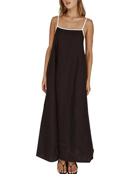 2026 Summer Linen Color Block Sundress with Pockets