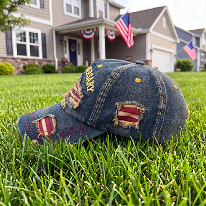 USA 250th Anniversary Hat 1776-2026 - Embroidered Distressed Denim Cap