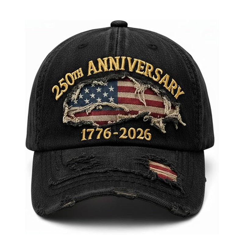 USA 250th Anniversary Hat 1776-2026 - Embroidered Distressed Denim Cap