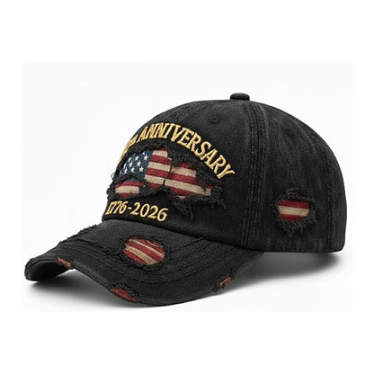 USA 250th Anniversary Hat 1776-2026 - Embroidered Distressed Denim Cap