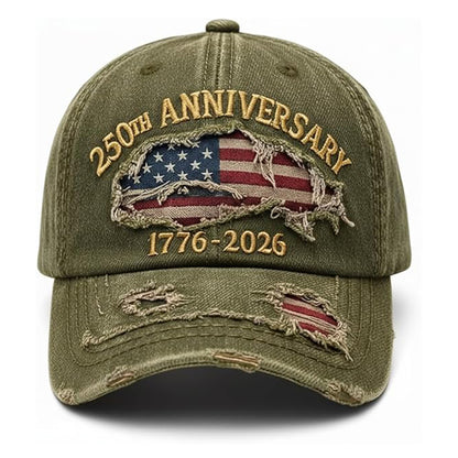 USA 250th Anniversary Hat 1776-2026 - Embroidered Distressed Denim Cap