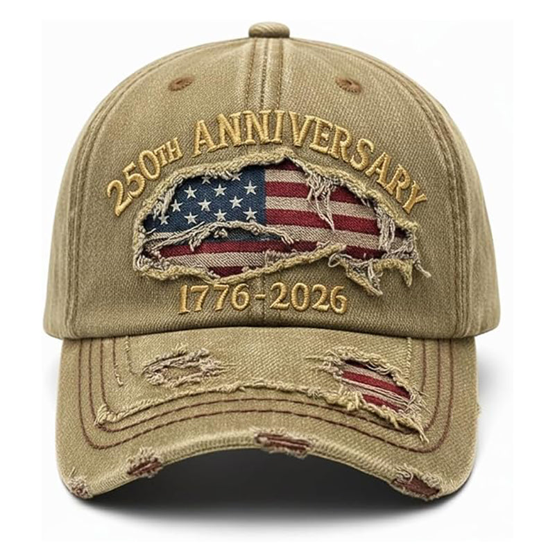 USA 250th Anniversary Hat 1776-2026 - Embroidered Distressed Denim Cap