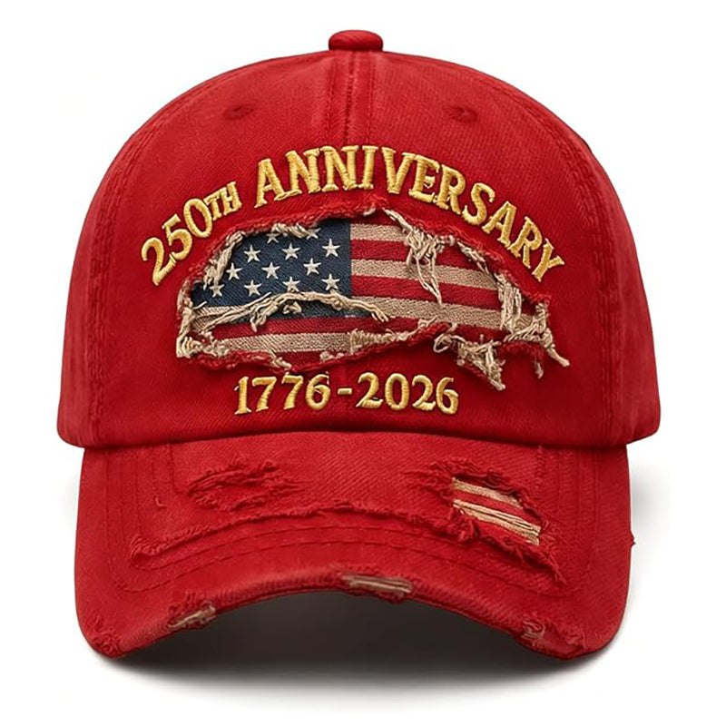 USA 250th Anniversary Hat 1776-2026 - Embroidered Distressed Denim Cap