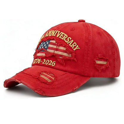 USA 250th Anniversary Hat 1776-2026 - Embroidered Distressed Denim Cap