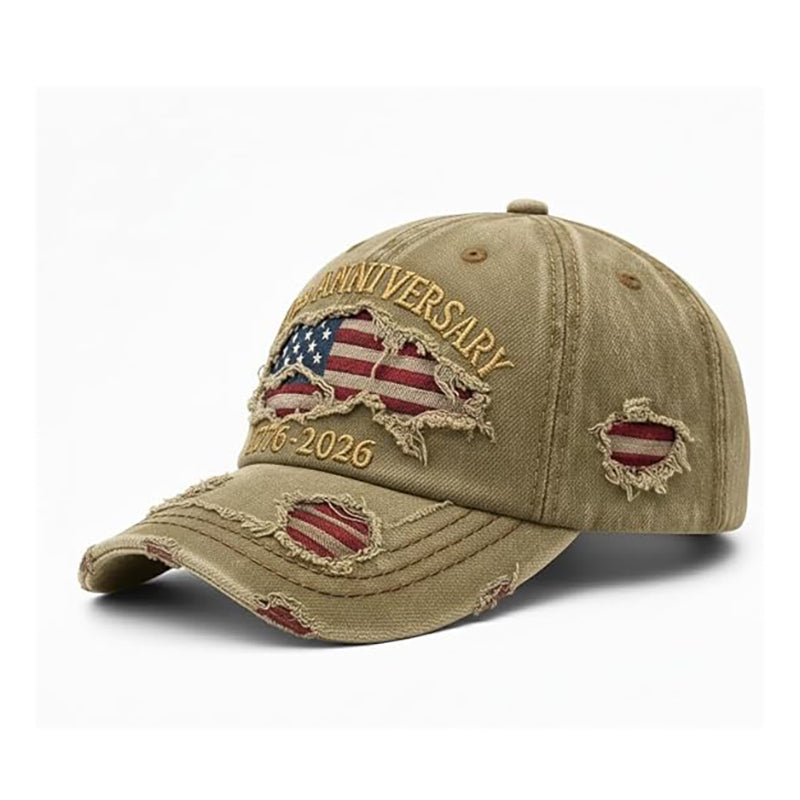 USA 250th Anniversary Hat 1776-2026 - Embroidered Distressed Denim Cap