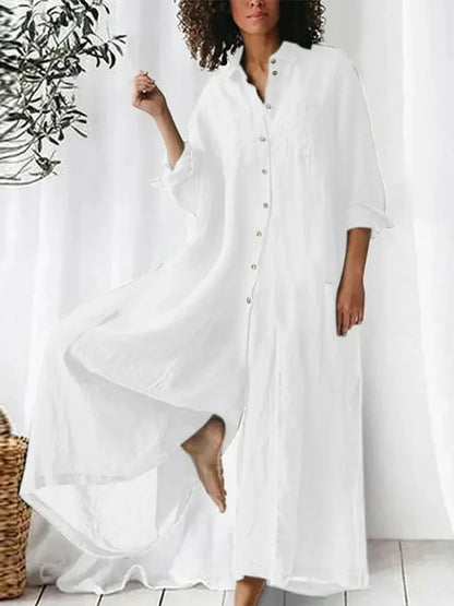 Women's Solid Color Art Casual Long Sleeve Cotton Linen Jumpsuit