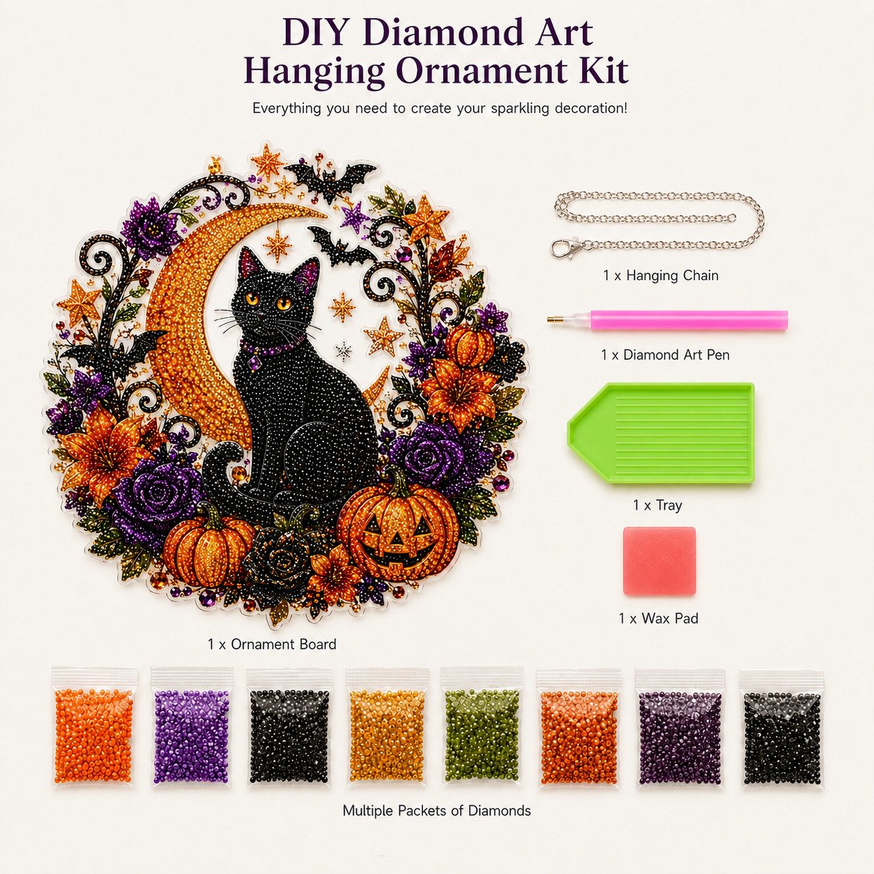 🎃Halloween Black Cat Moon Diamond Art Hanging Ornament Kit