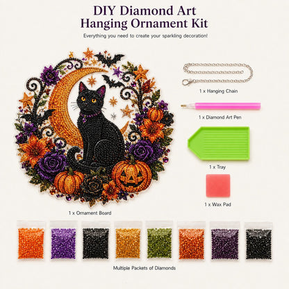 🎃Halloween Black Cat Moon Diamond Art Hanging Ornament Kit
