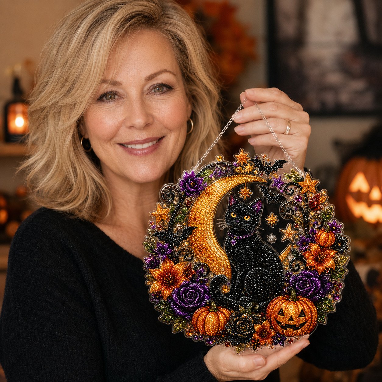🎃Halloween Black Cat Moon Diamond Art Hanging Ornament Kit