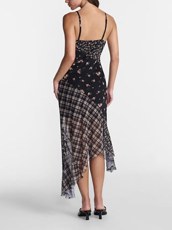 Patchwork floral irregular hem slip dress