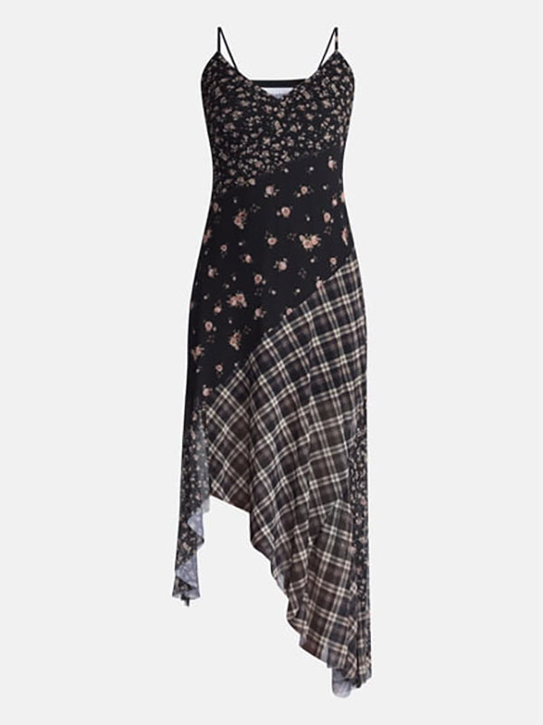 Patchwork floral irregular hem slip dress