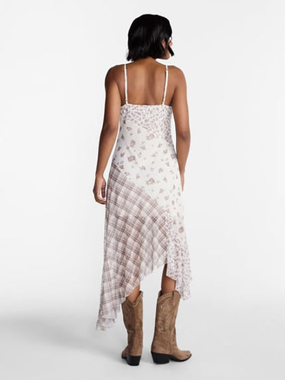 Patchwork floral irregular hem slip dress