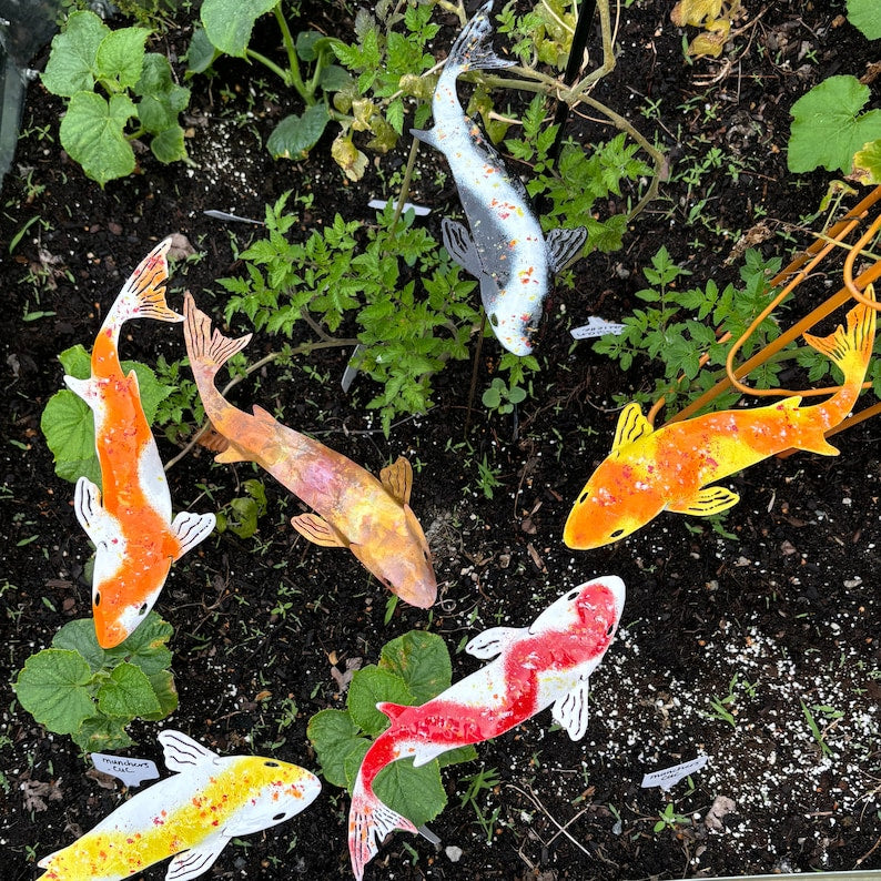 Metal Koi Garden Pile Courtyard Lawn Decor Art