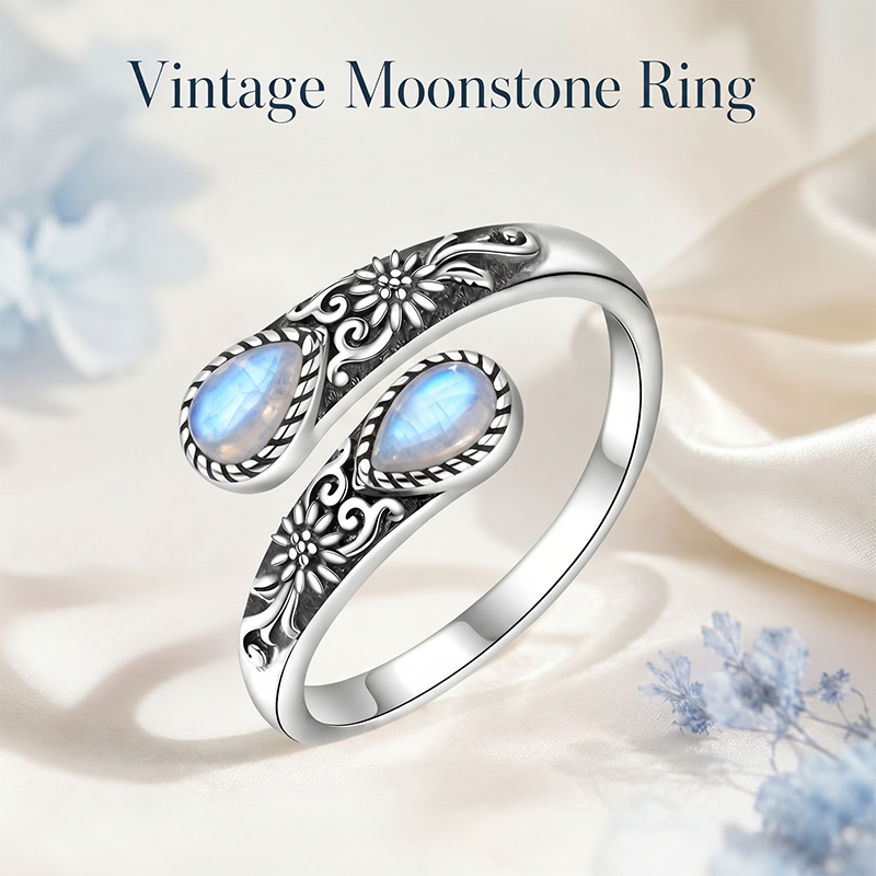 🔥Last Day 🌙Moonstone Bloom Ring | Vintage Style • Adjustable Fit • Timeless Elegance