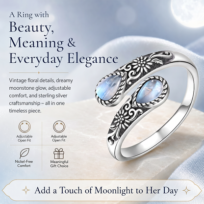 🔥Last Day 🌙Moonstone Bloom Ring | Vintage Style • Adjustable Fit • Timeless Elegance