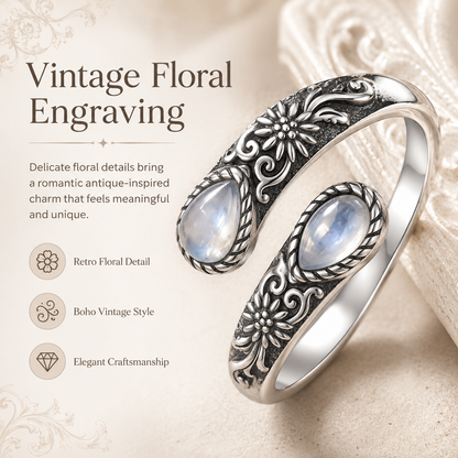 🔥Last Day 🌙Moonstone Bloom Ring | Vintage Style • Adjustable Fit • Timeless Elegance