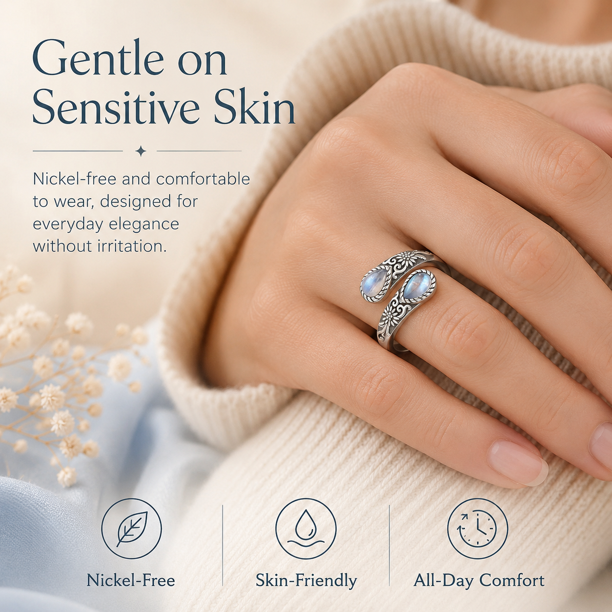 🔥Last Day 🌙Moonstone Bloom Ring | Vintage Style • Adjustable Fit • Timeless Elegance