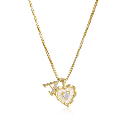 Heart-shaped mother-of-pearl initials necklace