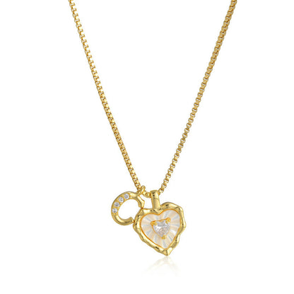 Heart-shaped mother-of-pearl initials necklace