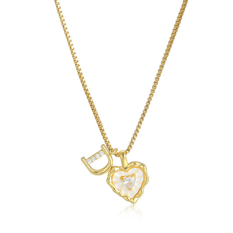 Heart-shaped mother-of-pearl initials necklace