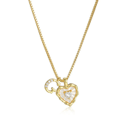 Heart-shaped mother-of-pearl initials necklace