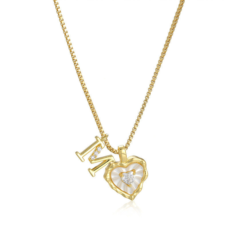 Heart-shaped mother-of-pearl initials necklace