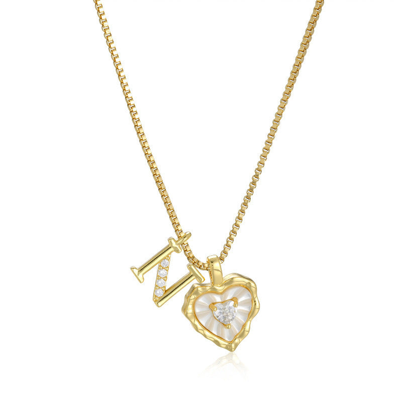 Heart-shaped mother-of-pearl initials necklace