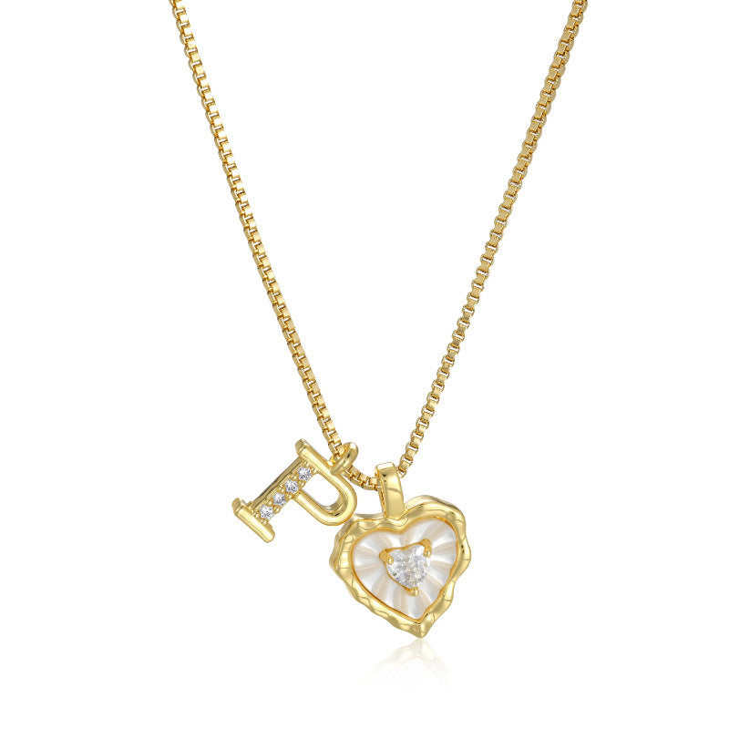 Heart-shaped mother-of-pearl initials necklace