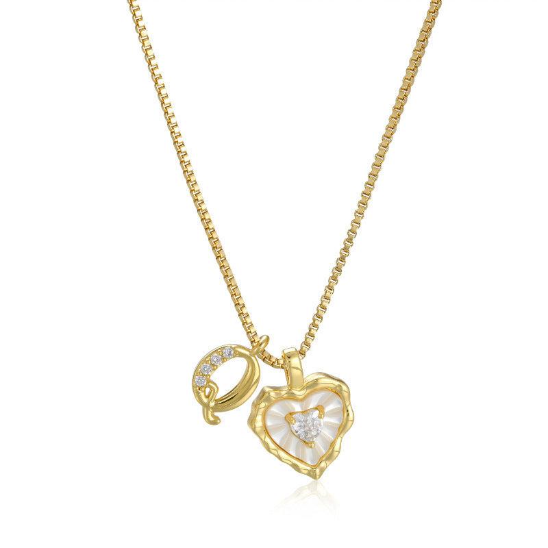 Heart-shaped mother-of-pearl initials necklace