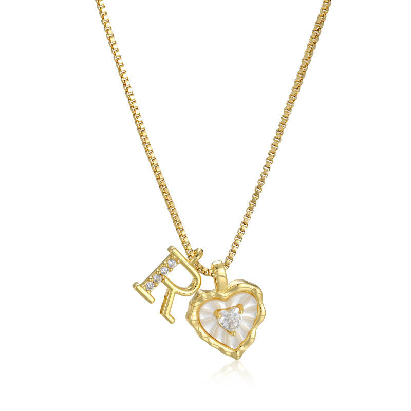 Heart-shaped mother-of-pearl initials necklace