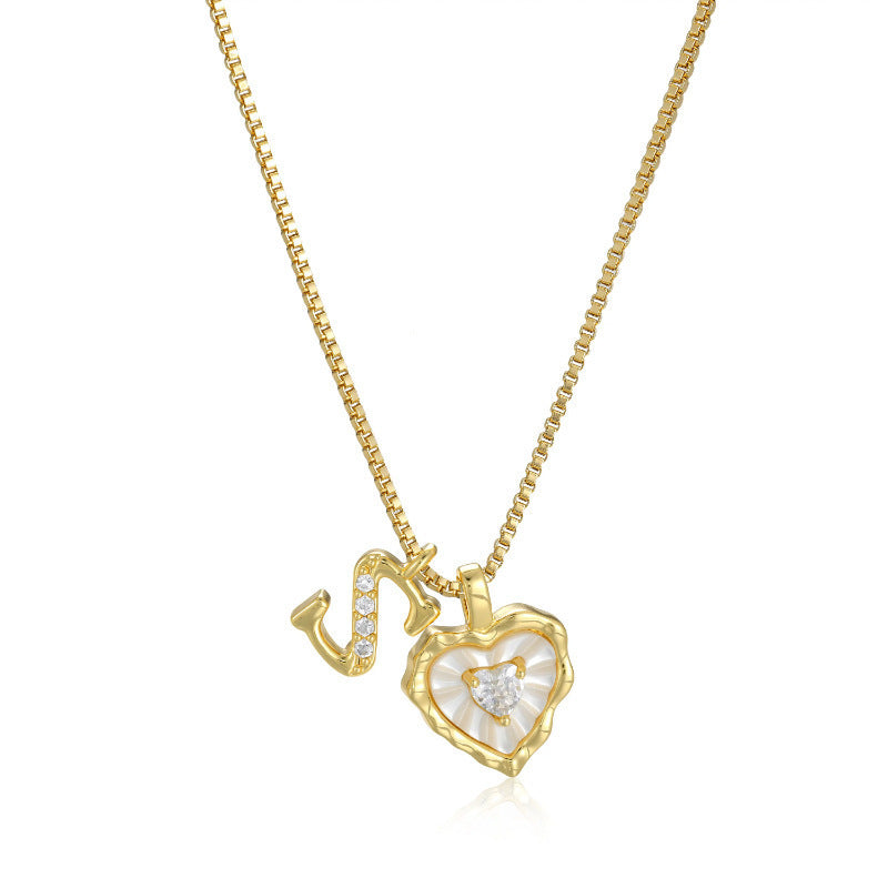 Heart-shaped mother-of-pearl initials necklace