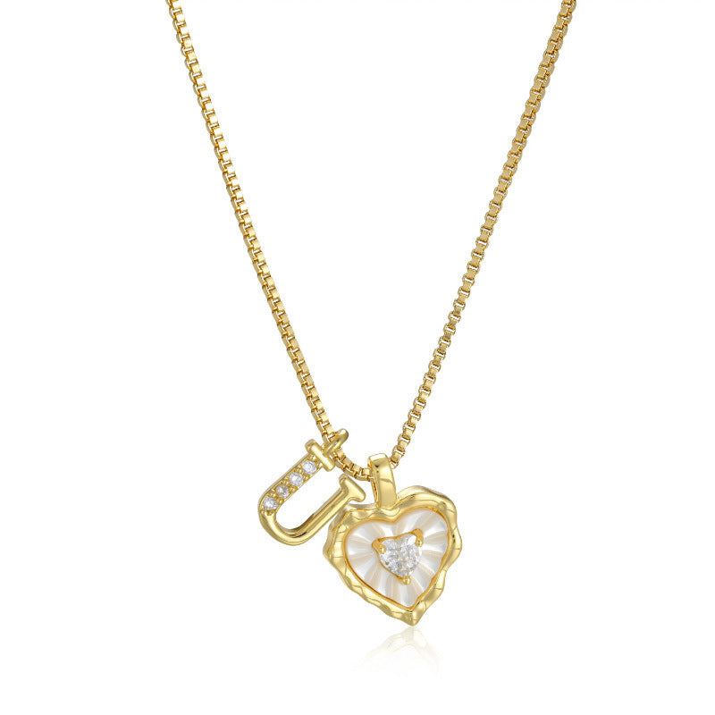 Heart-shaped mother-of-pearl initials necklace