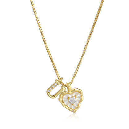 Heart-shaped mother-of-pearl initials necklace