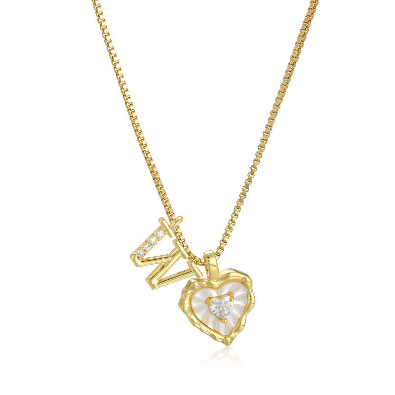 Heart-shaped mother-of-pearl initials necklace