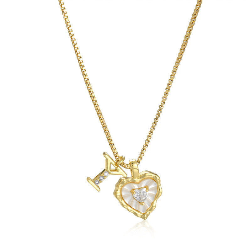 Heart-shaped mother-of-pearl initials necklace