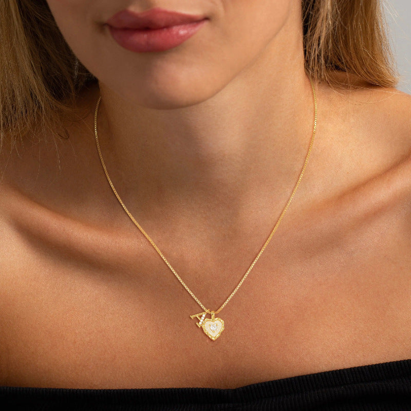 Heart-shaped mother-of-pearl initials necklace