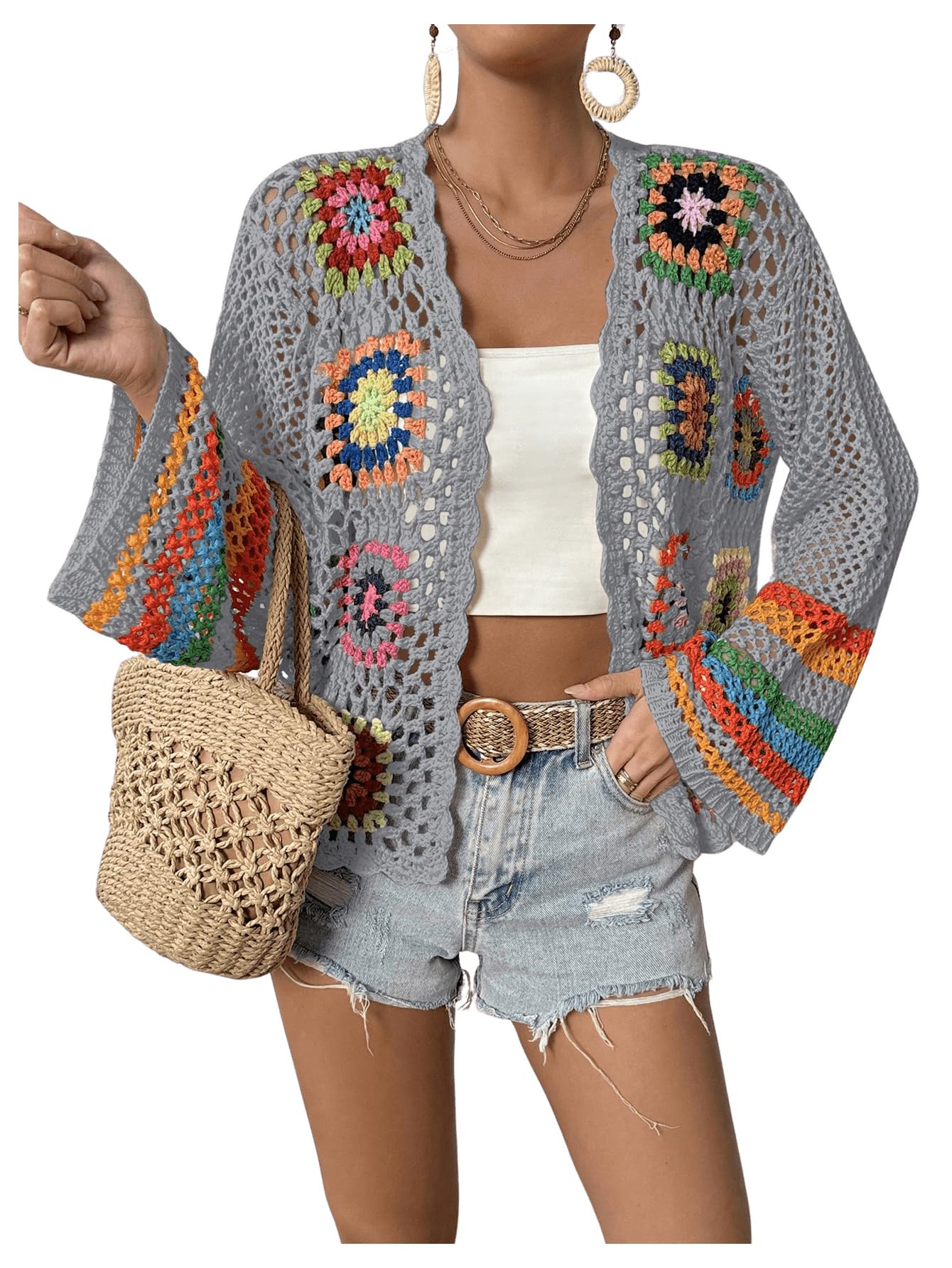 🌈 Boho Rainbow Crochet Cardigan