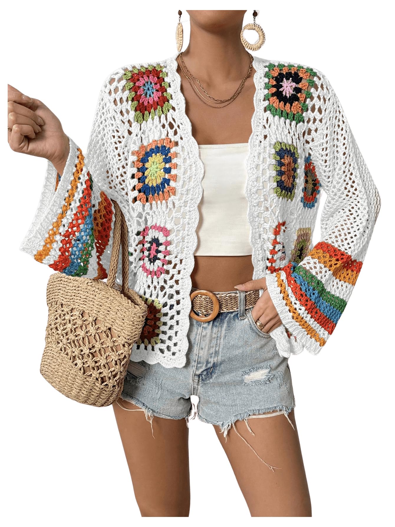 🌈 Boho Rainbow Crochet Cardigan