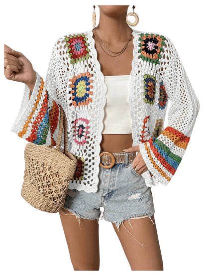 🌈 Boho Rainbow Crochet Cardigan