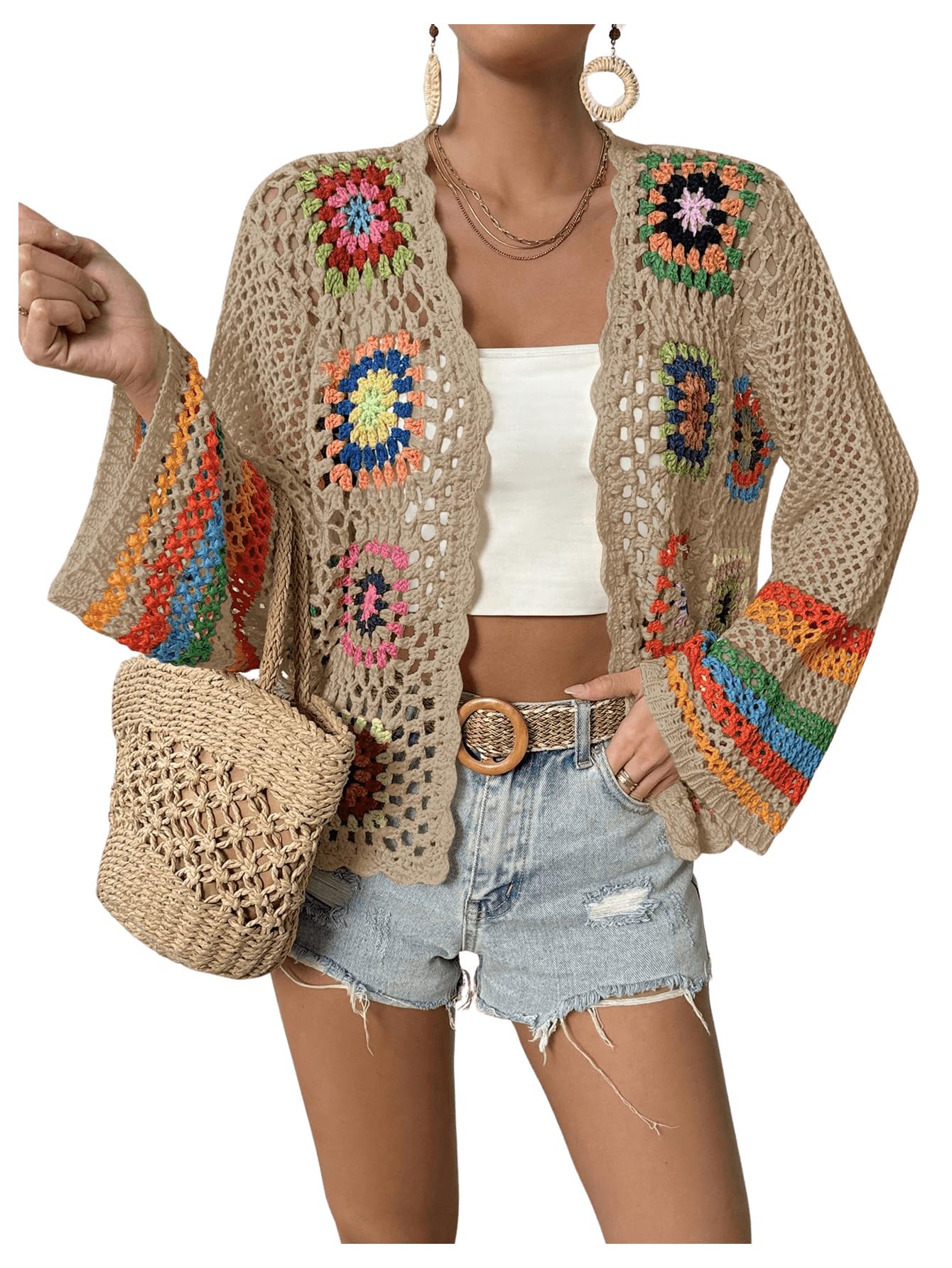 🌈 Boho Rainbow Crochet Cardigan