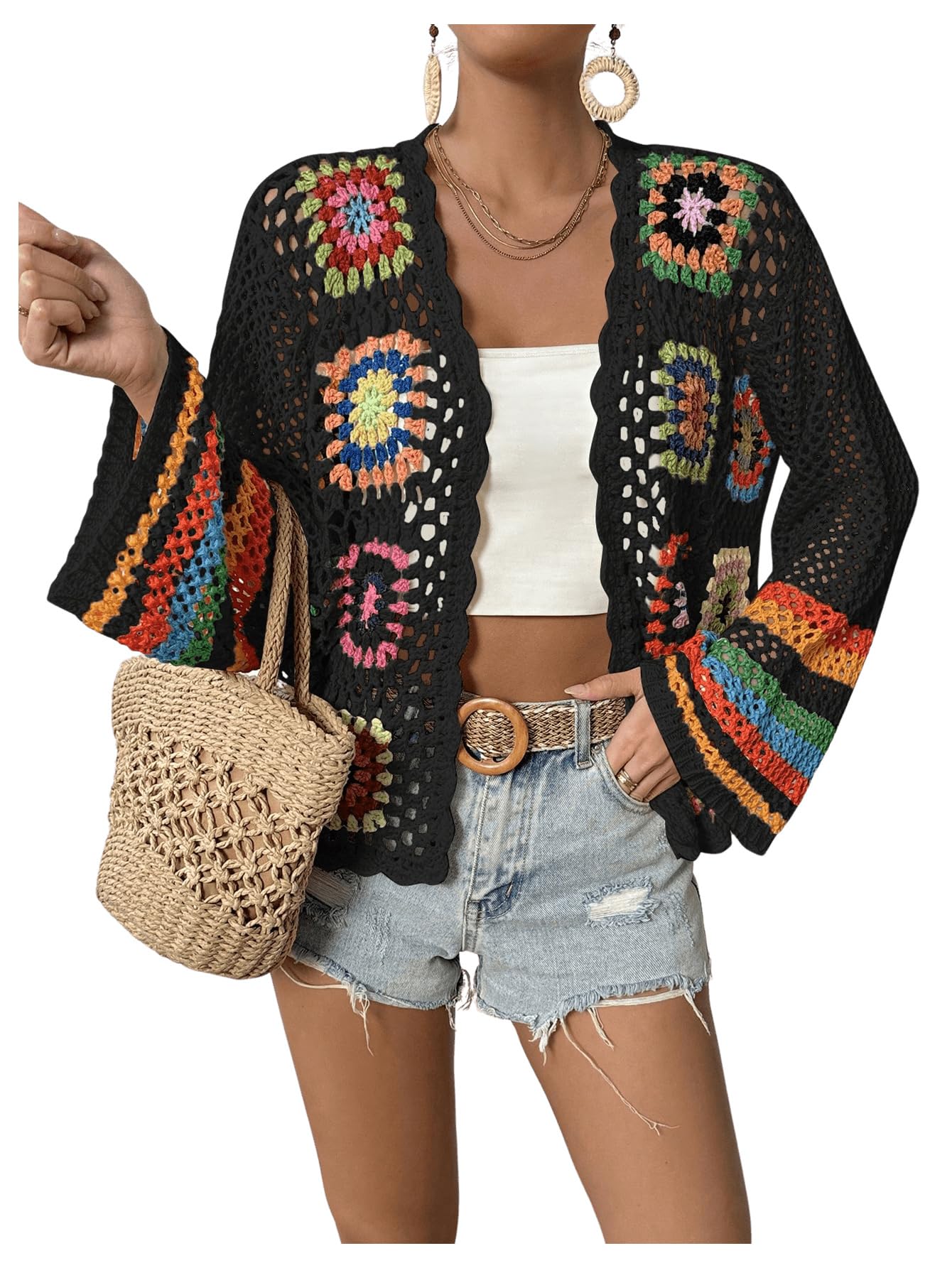 🌈 Boho Rainbow Crochet Cardigan