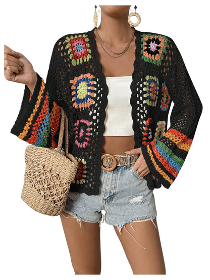 🌈 Boho Rainbow Crochet Cardigan