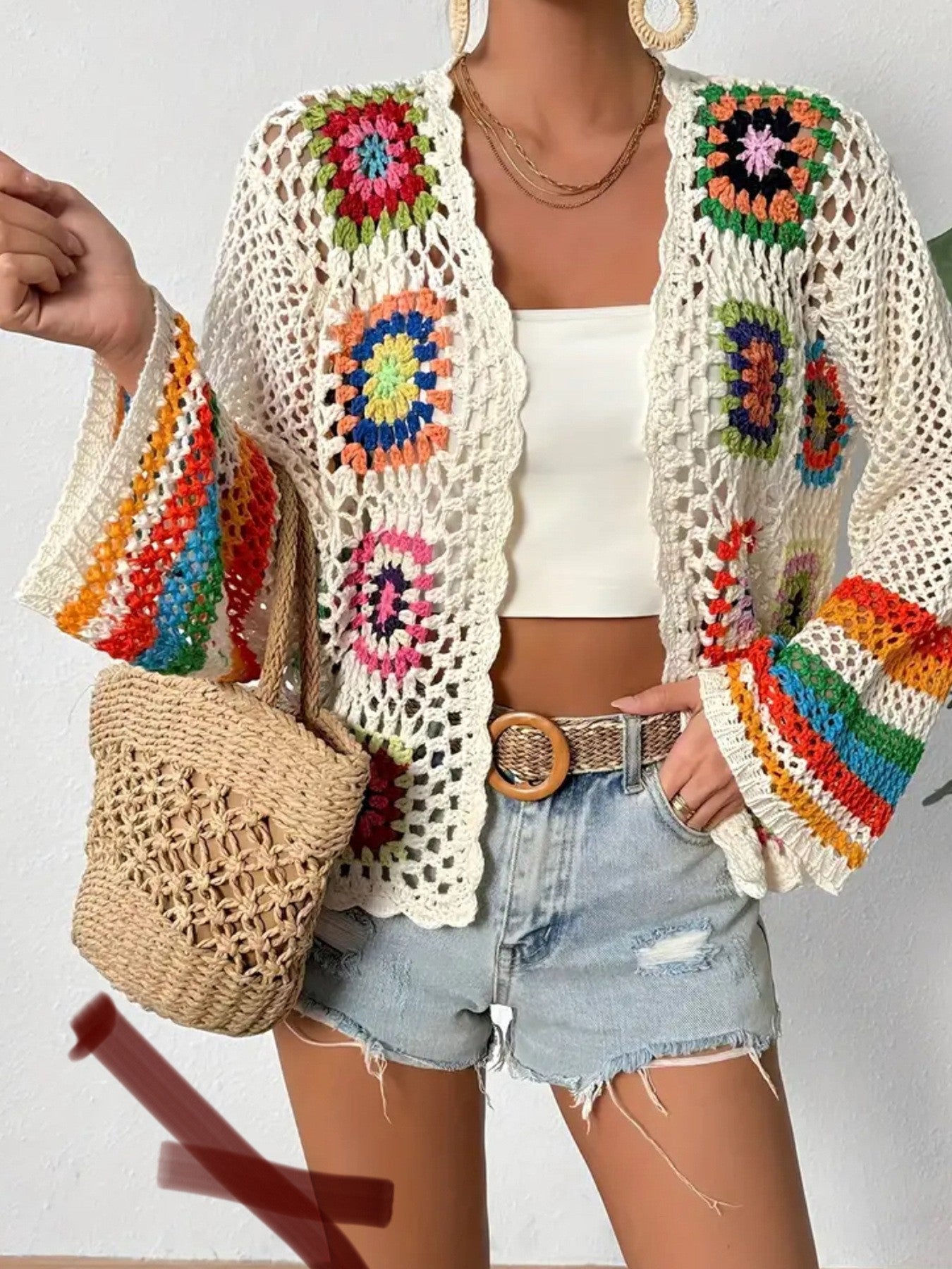 🌈 Boho Rainbow Crochet Cardigan