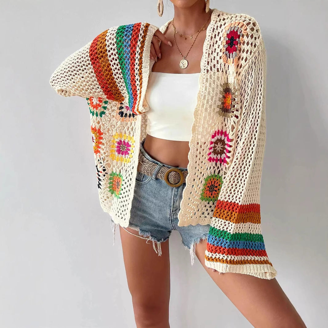 🌈 Boho Rainbow Crochet Cardigan