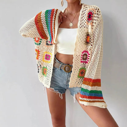 🌈 Boho Rainbow Crochet Cardigan