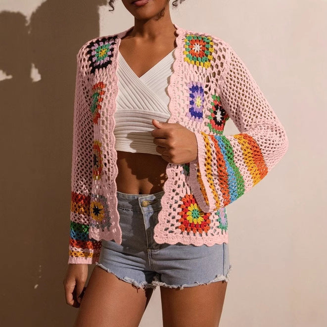 🌈 Boho Rainbow Crochet Cardigan